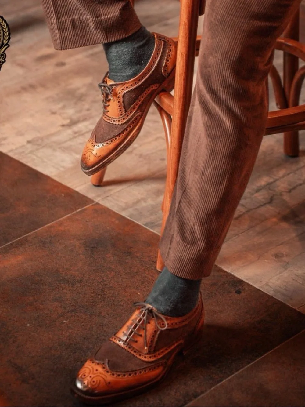 MANWALK Men's Brown Suede & Leather Wingtip Oxford Shoes
